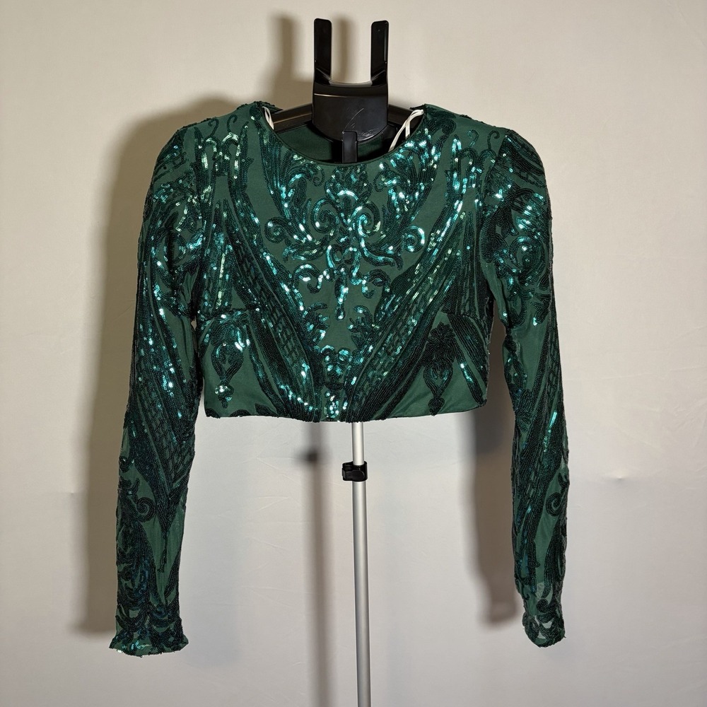 Lulus Medium Green Luxe Aesthetic Sequin 2 Piece Maxi Dress Glam Sexy Wedding - Picture 3 of 16